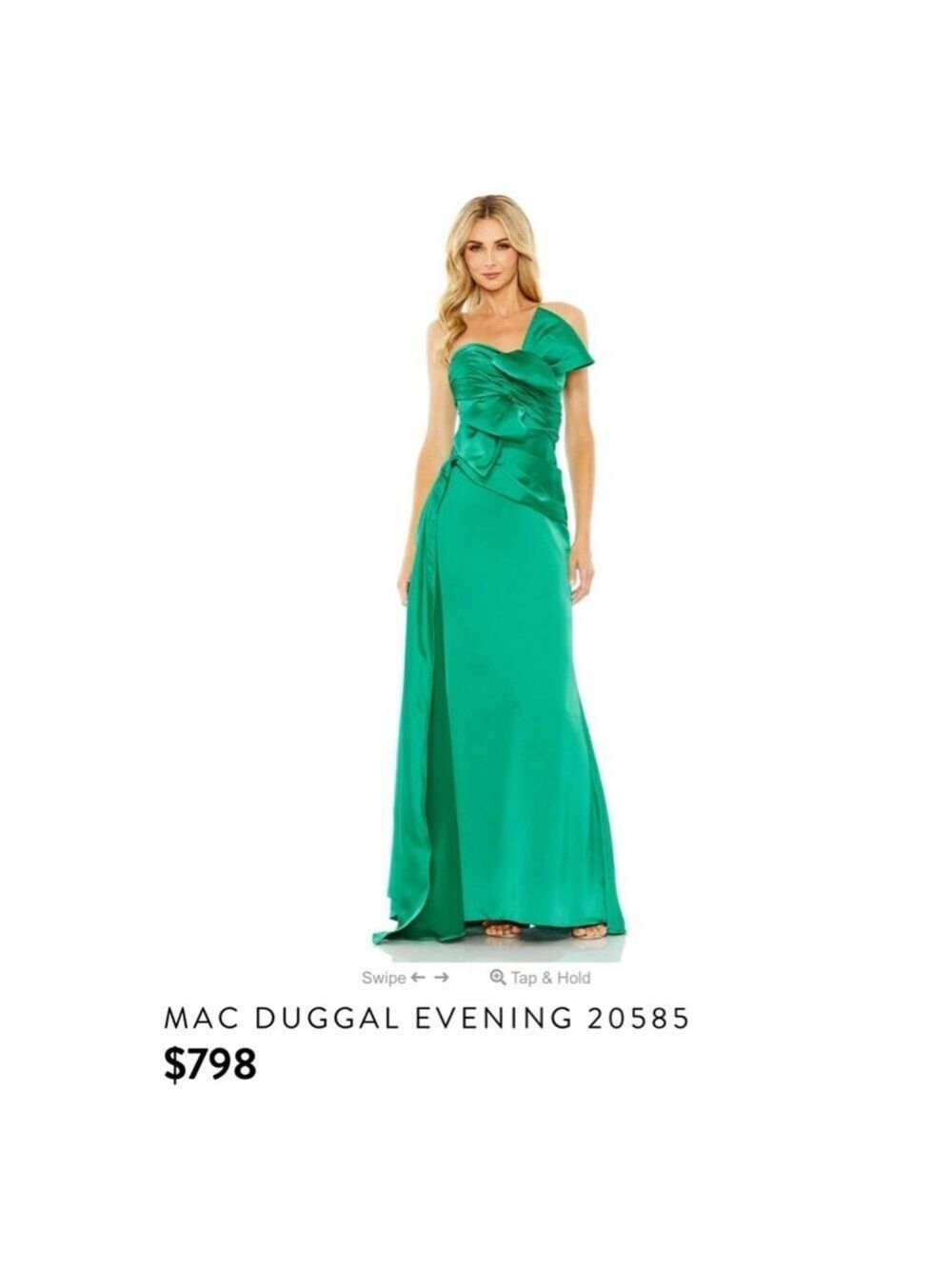 Women's Mac Duggal Emerald Green One Shoulder Evening Gown US 6